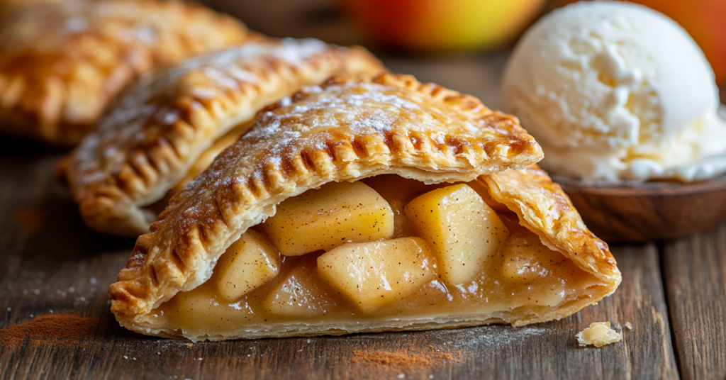 Golden air fryer apple hand pies with cinnamon sugar, filled with warm apple cinnamon filling.
