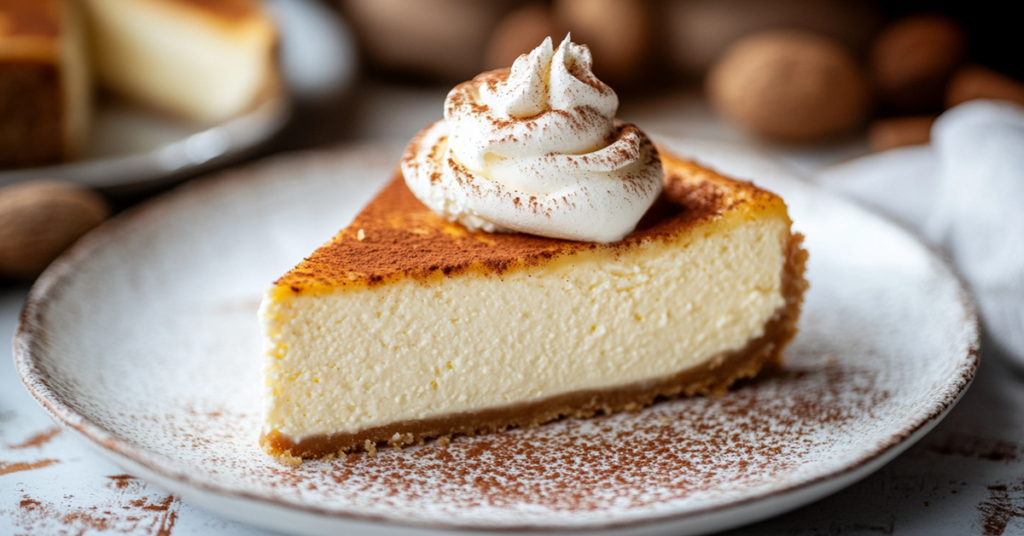 A creamy crustless carnivore cheesecake topped with sugar-free whipped cream and a hint of cinnamon.